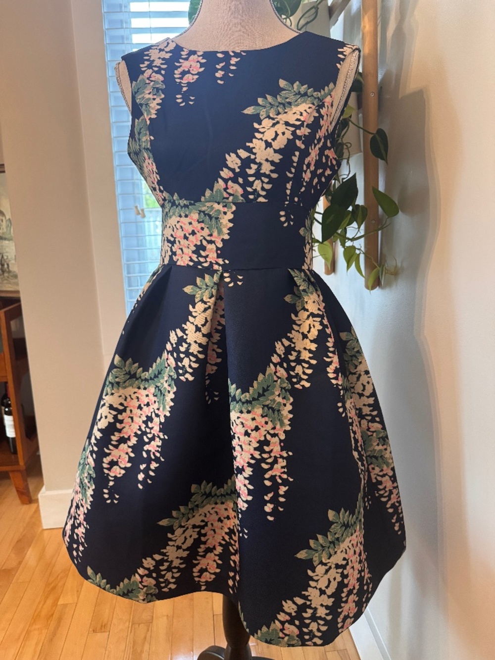 Darling London Jasmin Flared Dress Blue & Cream Size 6 Pockets!